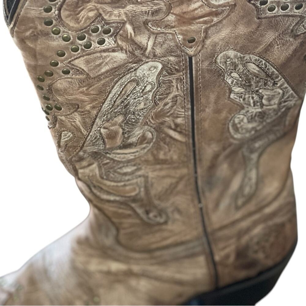 Sonora Riley Distressed Leather Butterfly Western Boots, Cowgirl, Festival, 8B - Picture 6 of 13